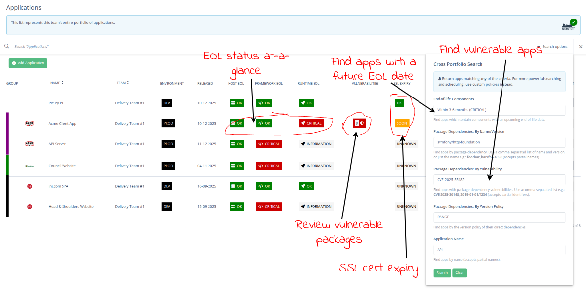 Metaport portfolio-wide search
